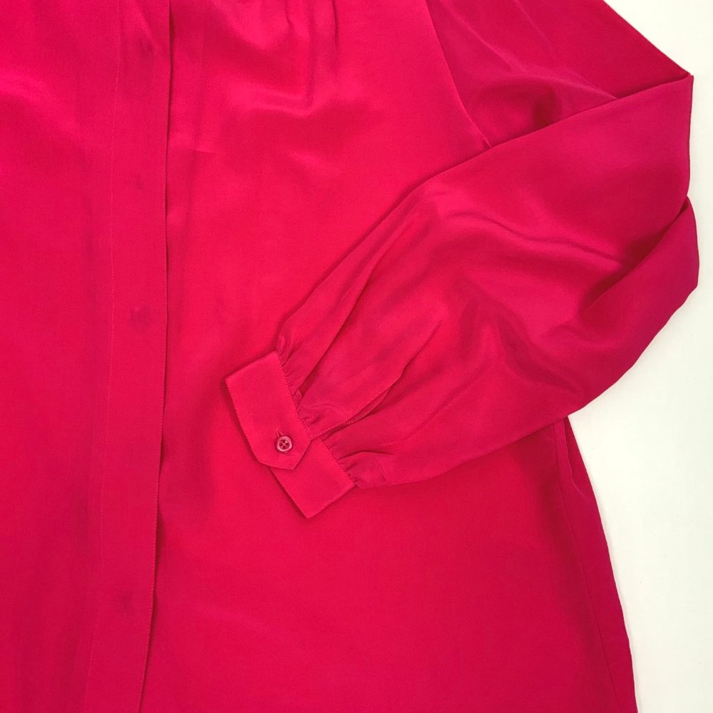 Rabble II 100% Silk Puff Long Sleeve Button Up Blouse Fuchsia/Hot Pink Medium - Picture 10 of 16